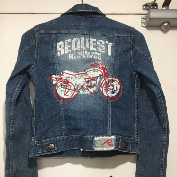 VINTAGE REQUEST PRINTED JEANS JACKETS SIZE M - Picture 3 of 11